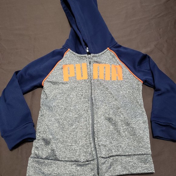 Puma Hoodie Zip Up Two Tone Blue Grey Orange Logo 3T Size - Picture 1 of 6